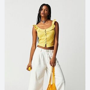 Free People Riviera Lace Cropped Tank Large Yellow